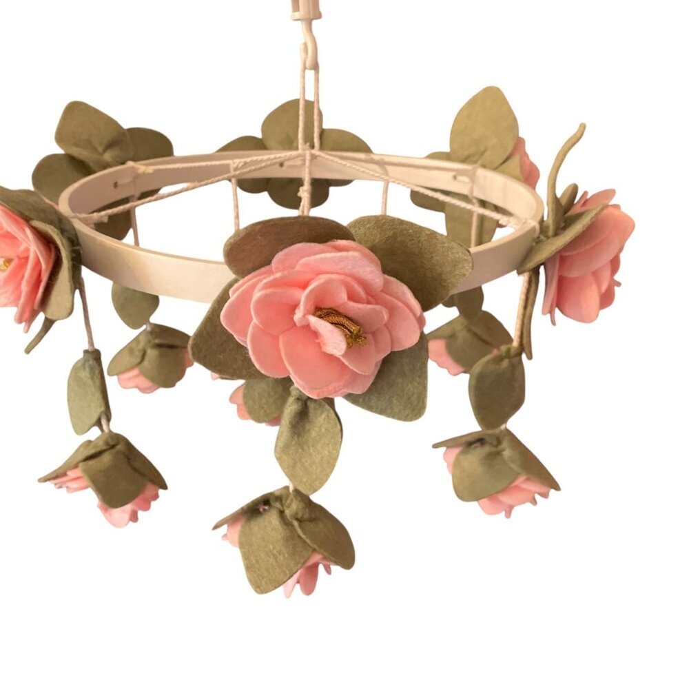 Pottery Barn Kids Felted Pink Roses Musical Baby Crib Mobile - Picture 2 of 11